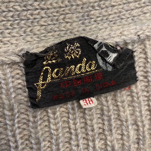 Vintage panda brand wool cardigan sweater womens small size 38 oatmeal grey - Picture 13 of 16